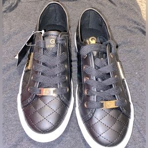 G by Guess Women's Quilted Lace Up Black and White Sneaker